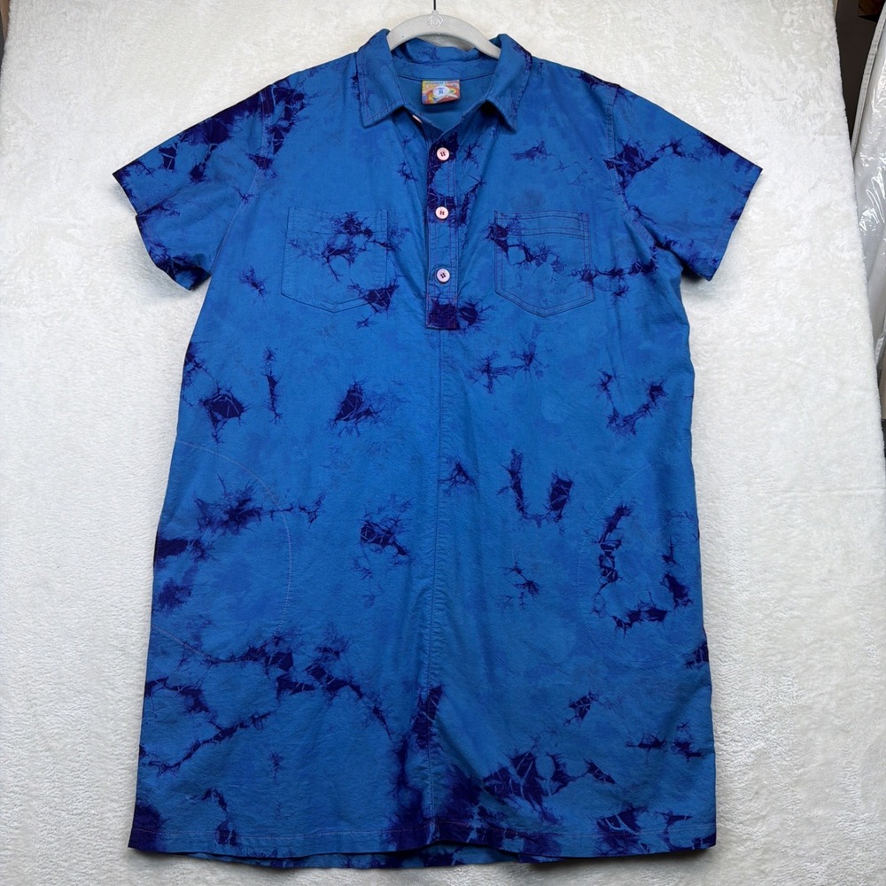 Mokuyobi Polo Shirt Dress Womens XL Blue Purple Tie Dye Mini Y2K Colorful